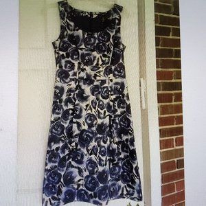 A-Line Blue & White Floral Dress
